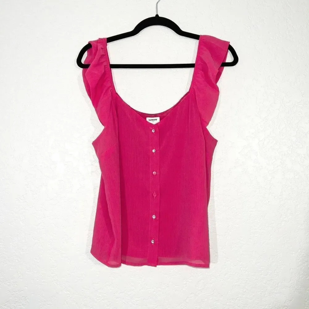 NWT J. Crew Pink Button Up Ruffle Sleeve Tank Top Size 10